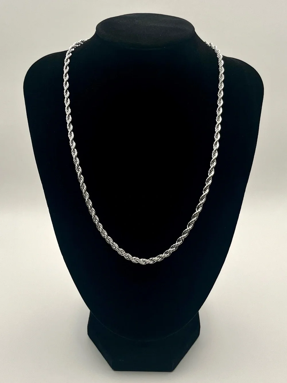 4mm Silver Plated Rope Chain Necklace 20” Men’s Unisex Jewelry